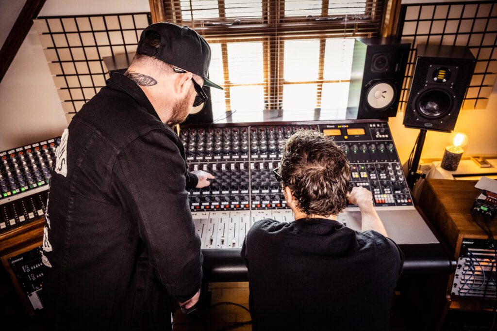 Mike and Ben from Royal Blood mixing on the Neve BCM10/2